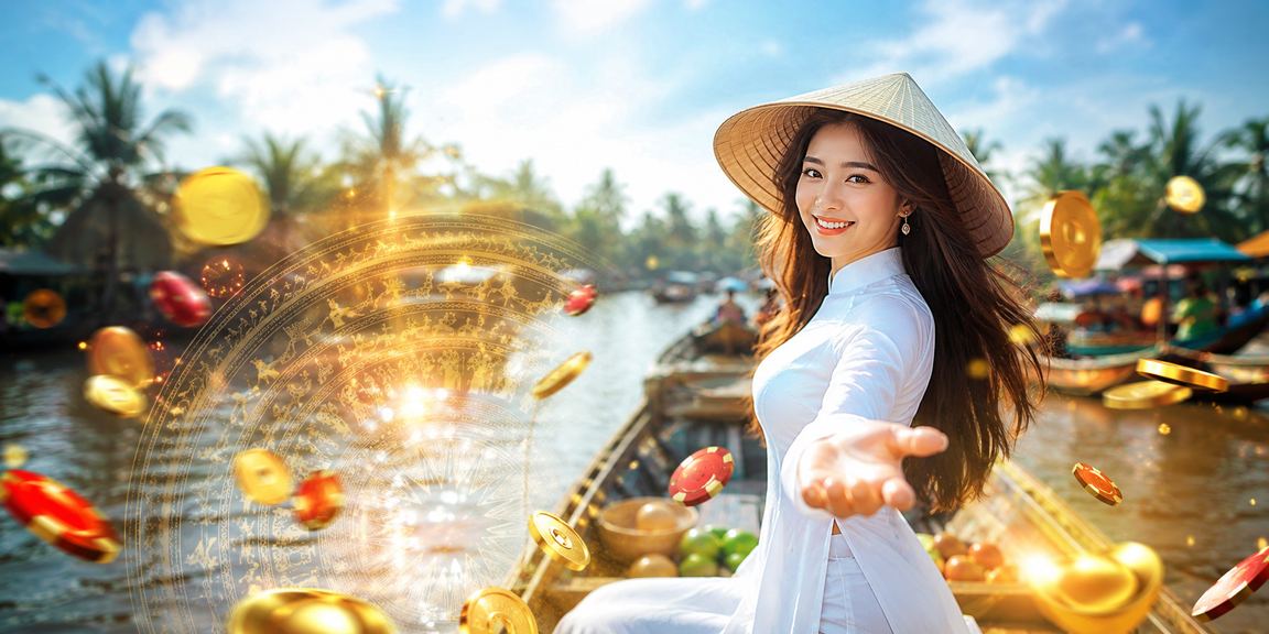 Khung cảnh giải trí tại vùng Mekong với áo dài truyền thống Việt Nam